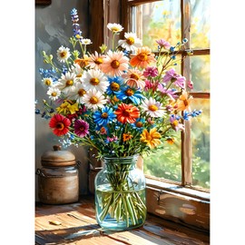 DPHERO DIY Flowers in One Vase Diamond Painting Kits Pictures for Adults Beginners, 5D Window Diamond Painting Set, DIY Round Stones Sunshine Diamond Art Kits, Diamond Art for Home Decor 30 x 40 cm