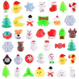 PLULON 40 Pieces Christmas Squishy Toy Animal Squeeze Bulk Kids Mini Christmas Trees Snowman Santa Claus Deer Penguin Bear Snowflakes Christmas Party Bag Fillers Birthday