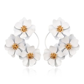 Flyonce Romantic Boho Flower Statement Earrings for Wedding, Layered Floral Petal Acrylic for Women Resin Drop Dangling Bohemian Fashion Jewelry White