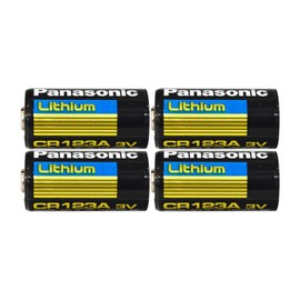 Panasonic CR123A Lithium 3V Photo Lithium Batteries, 0.67" Dia x 1.36" H (17.0 mm x 34.5 mm), Black, Gold, Blue (Pack of 4)