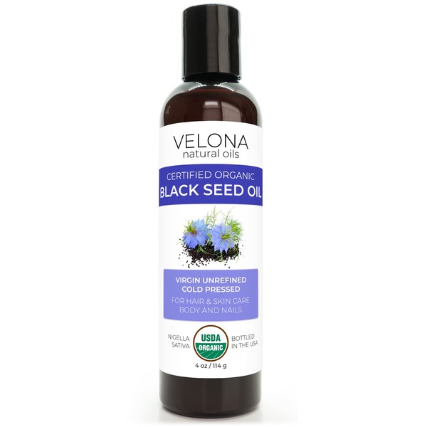 velona Black Cumin Seed Oil USDA Certified Organic - 4 oz | 100% Pure and Natural Carrier Oil | Unrefined, Cold Pressed | Hair, Body and Skin Care | Use Today - Enjoy Results