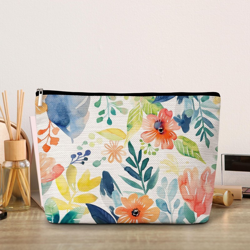 GREOXG Floral Makeup Bag, Small Travel Cosmetic Bag with Zipper,
