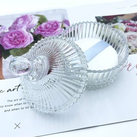 Ultra Soft Powder Puff and Container 3.3" High Density Velvet Dusting Washable Reusable Powder Puff,Body Powder Puff and Glass Jar Holder Loose Powder Box with Puff for Face Makeup(Clear)