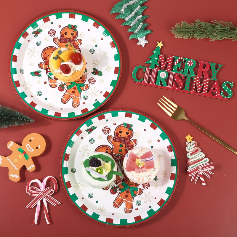 48 Pcs Christmas Gingerbread Man Paper Plates Gingerbread Candy Cane