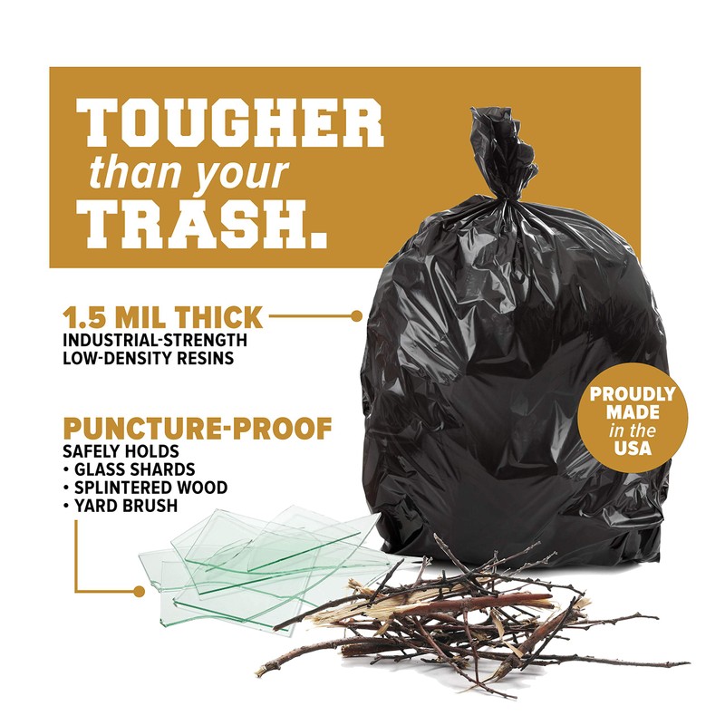 Plasticplace Trash Bags │ 1.5 Mil │ Black Heavy Duty