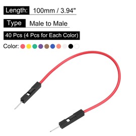 sourcing map Male to Male 1Pin Breadboard Jumper Wire 2.54mm Pitch Ribbon Cable 10cm Long Electronics Breadboard Ribbon Cables for Breadboard Electronic Projects Pack of 40