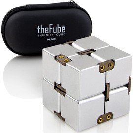 PILPOC theFube Infinity Cube Fidget Desk Toy - Premium Quality Aluminum Infinite Magic Cube with Exclusive Case, Sturdy, Heavy, Relieve Stress and Anxiety, for ADD, ADHD, OCD (Silver)