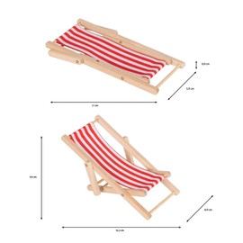 Ideen mit Herz | Miniature Deck Chair | Mini Folding Chair | Foldable Decorative Beach Chair | Dollhouse Furniture | Pack of 2 (Red-White Stripes)