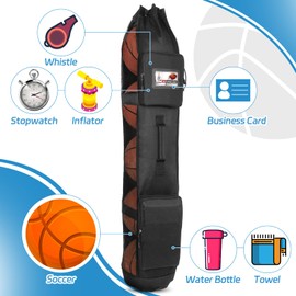 Basketball Bag for Team Balls, Heavy Duty Basketball Coashes Bag for 5 Basketball Balls - Basketball Mesh Bag for Coaching/Adjustable Shoulder Straps/Basketabll Accessories