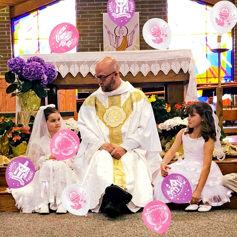 DPKOW 28pcs Pink Mi Primera Comunión Globos Decoración para Chica