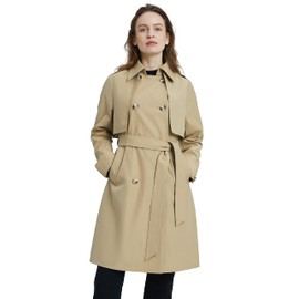 Orolay Women's Classic Trench Coat 3/4 Length Double-Breasted with Removable Vest Khaki Large
