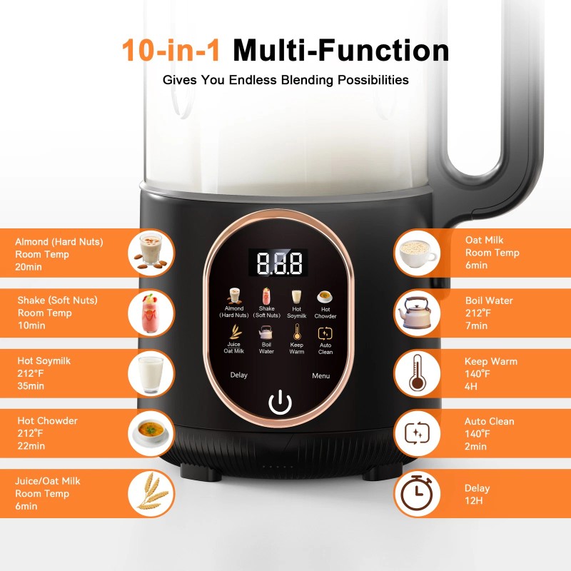 Unbranded 50oz Nut Milk Maker, 10 in 1 Automatic Nut