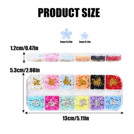 3D Flower Nail Charms- 12 Grids Acrylic Resin Blossom Nail Art Rhinestone with Gold Silver Beads Flower Gel Nails Decorations for Women Girls Manicure DIY Supplies