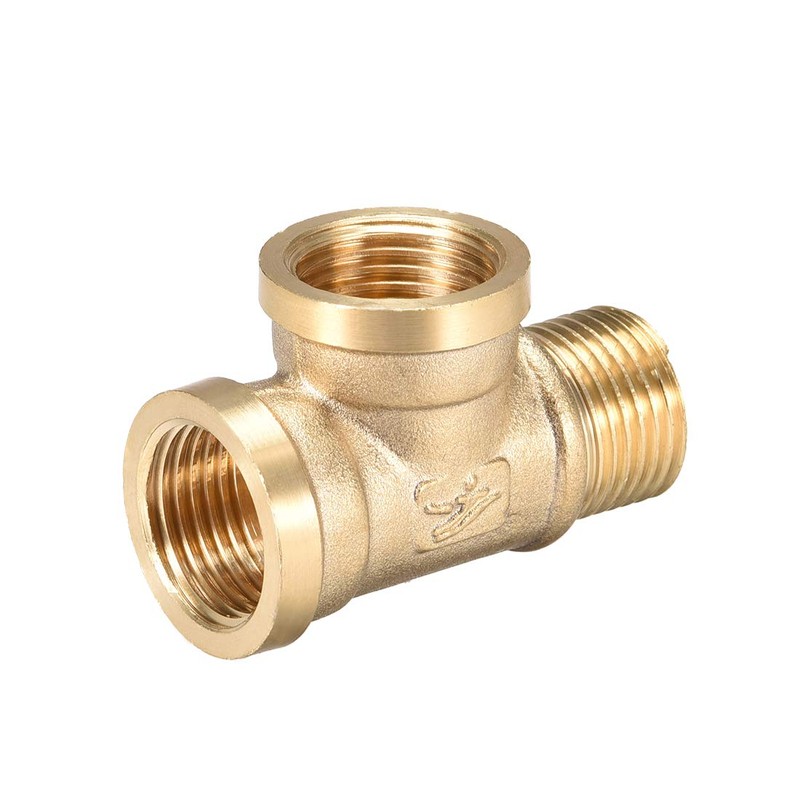 sourcing map Brass Tee Pipe Fitting G1/2 Male x G1/2