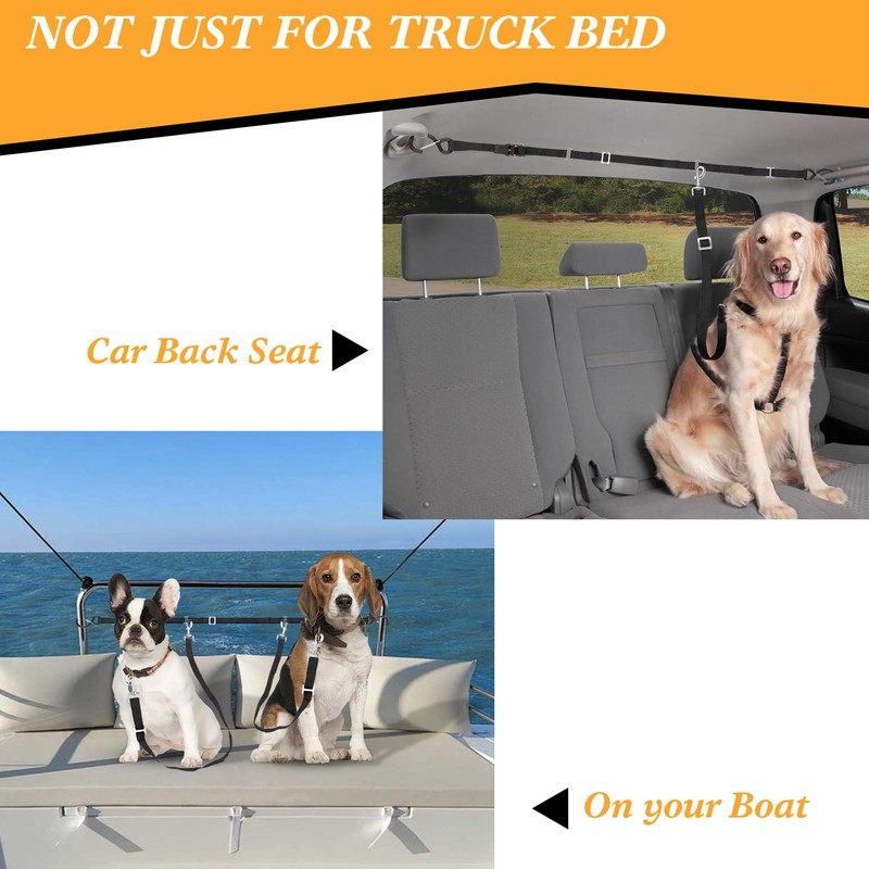 SKIPWALL Truck Bed Dog Tether for Two Dogs,Ratchet Tightening Adjustable
