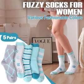 ANTSANG Womens Fuzzy Socks Fluffy Slipper Cozy Cabin Winter Soft Fleece Warm Comfy Thick Christmas Gift Socks(Mix Blue)