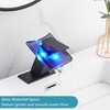 Bathroom Black Faucet Waterfall LED Glass Spout with Overflow Drain