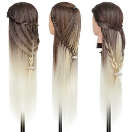 DanseeMeibr Plus Hairdressing Head, 26-28 Inch Hairdressing Head 100% Synthetic Hair Ombre Practice Head Hairstyle Head Training Head Doll Head with Holder + DIY Hair Hairstyles Set