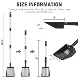 PUPTECK Metal Cat Litter Scoop - Long Handle Chicken Poop Scooper Adjustable Kitty Litter Sifter with Deep Shovel, Heavy Duty & Non-Stick Coop Accessories