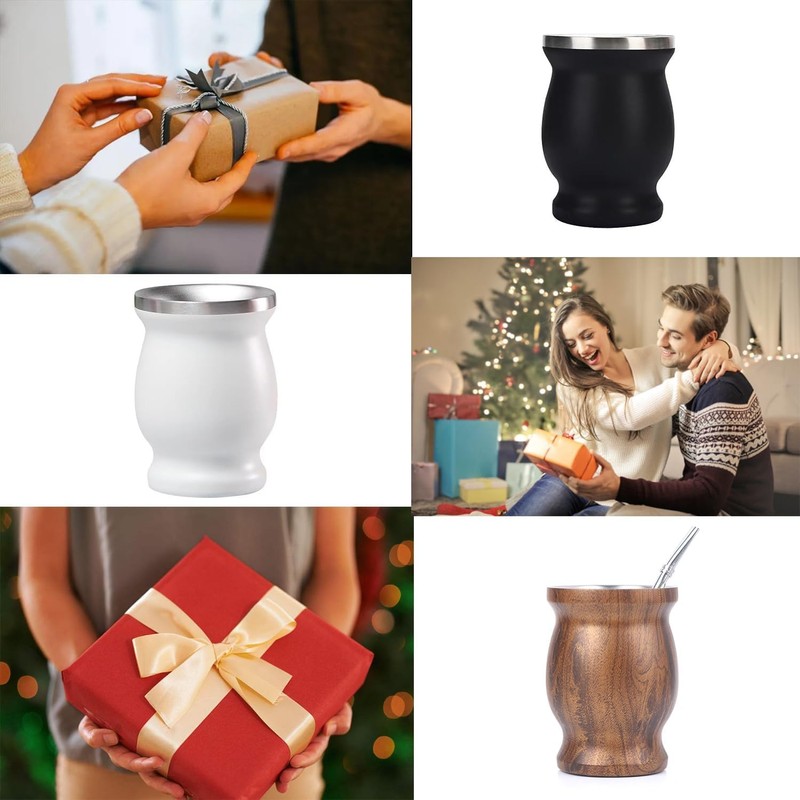 Mate Tea Cup Set with Straw and Cleaning Brush, for