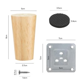 Wooden Furniture Legs, 4 PCS Solid Wood Furniture Legs, Replacement Sofa Legs Mid-Century Modern Wooden with Rubber Protection Pad Screws Mounting Plates for Sofa Couch Armchair Cabinet TV Stand 8 cm