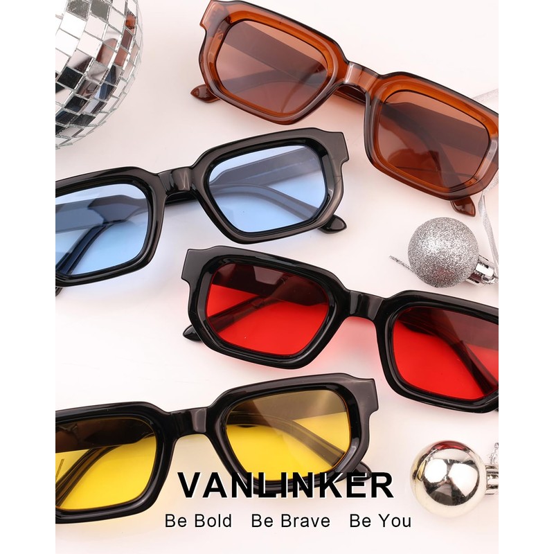 VANLINKER Retro Chunky Rectangle Sunglasses for Men Women Vintage Trendy