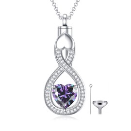 Sterling Silver Infinity Urn Necklace for Ashes, Infinity February Birthstone Cremation Jewelry for Ashes for Women Keepsake Memorial Jewelry Gift