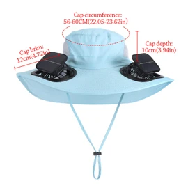 Wide Brim Solar Fan Outdoor Fishing Hat with 2 Solar Fan UPF 50+ Sun Bucket Hat Waterproof Breathable Fishing Hat Bucket Hat