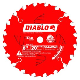 Diablo Framing Saw Blade for Wood - 6" Diameter, 20 ATB Teeth, 1/2" Arbor, .049" Kerf, 18� Hook Angle, .039" Plate, 12000 Max RPM - D0620X