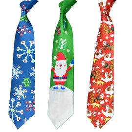 HOWAF 3 Pieces Funny Christmas Tie Men Snowflake Santa Claus Christmas Tie for Decoration Christmas Costume Accessories Men's Gift, multicoloured