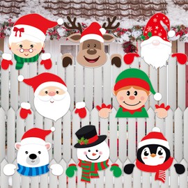 gisgfim 8 Pcs Christmas Fence Peeker Decorations Santa Claus Elk Snowman Elf Yard Peeking Art Sign Cute Christmas Winter Holiday Outdoor Fence Sign Ornament for Xmas DIY Home Garden Yard Decor