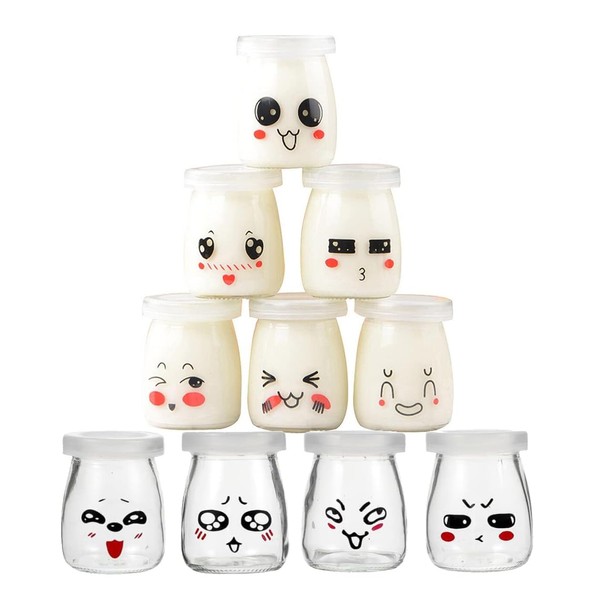 LATRAT 10 Yoghurt Glasses with Lids Small Jars Yoghurt Glasses