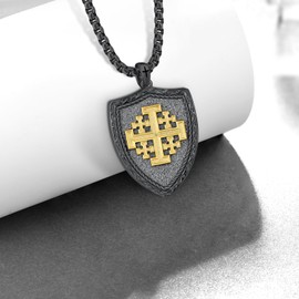 Fuguangju Jerusalem Cross Necklace 925 Sterling Silver Cross Pendent Necklace Religious Jewelry Gifts for Men