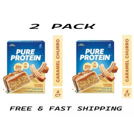 Pure Protein Bars, 20g Protein, Gluten Free, 1.76 oz, 4 Ct,Caramel Churro 2 PACK