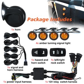 UTV Turn Signal Kit, Universal Street Legal with Rocker Switch, Hazard Light, Plug and Play Blinker Kit Compatible with Polaris, Can-Am, Kawasaki, CFMOTO Pioneer, Pre-Wired