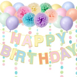 Elicola Pastel Party Decorations Macaron Happy Birthday Banner with Latex Balloons Cercle Dot Garland Colorful Backdrop for Party Decorations
