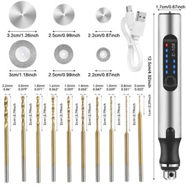 Electric Engraving Tool Kit, 3-Speed Electric Mini Drill Pen with 10 Small Drill Bits and 6 Grinding Accessories, USB Charging for Wood Resin Keychain Pendant Earring Jewelry