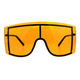 Extra Oversized Shield Robotic Futuristic Pop Color Sunglasses Black Orange