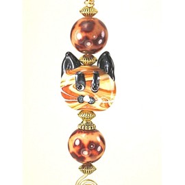 Loveable Tawny Amber Tabby Cat Animal Cheetah Print Lampwork Glass Light or Ceiling Fan Pull