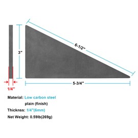 eoere 6 PCS Heavy Duty Steel Gusset Plates, 6" x 3" x 1/4" Weld On 90 Degree Metal Triangle Bracket Reinforcement Base, 3 Gauge