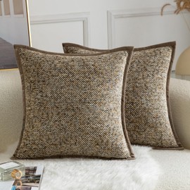 YAERTUN Pack of 2 Tie-dye Chenille Textured Throw Pillow Covers Decorative Square Accent Cushion Cover Cozy Soft Velvet Pillow Case for Couch Sofa Bedroom Living Room 16x16 Inch Brown