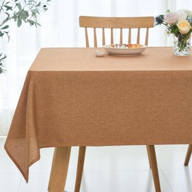 maxmill Linen Textured Harvest Tablecloth Water Resistant Wrinkle Free Spill-Proof Wipeable Fabric Table Cloth for Fall Harvest Thanksgiving Parties Dinner Decoration, Rectangle 60 x 84 Inch Amber