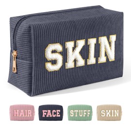 MAGEFY Small Makeup Bag for Purse Portable Makeup Pouch with Compartments Corduroy Make up Bag for Women Travel Cosmetic Essential (Dark Gray, SKIN)