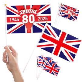 10Pcs VJ Day 80th Anniversary Flag Handheld Mini Flag,14x21cm Hand Held VJ DAY Small Flags 80 Years Victory in Japan WW2 1945-2025 Decoration