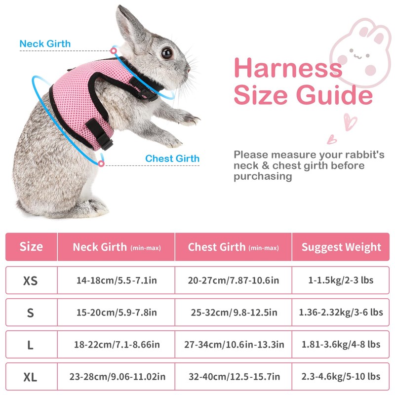 PETTOM Bunny Rabbit Guinea Pig Harness Stretchy Elastic Leash Cute