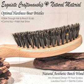 Cepillo de pelo de cerdas de jabalí 100% puro, hecho a mano, de madera natural, cepillo de pelo liso para cabello fino y fino, desenredante suavemente