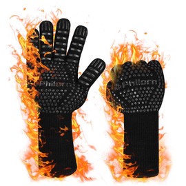 Philorn Pot Holder, Heat Resistant Mittens, 5 Fingers, Heat Resistant, Gloves, Barbecue, Cooking Gloves, Heat Resistant Temperature 176°F (800°C) (Instantaneous Temperature), Anti-Slip, Unisex, Easy to Put On and Take Off, Five Fingers, Oven Mittens, Suitable for a Wide Range of Applications Including Kitchen, Cooking, Heat Resistant Mittens, Black