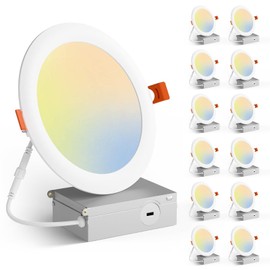 Amico Amico 12 Pack 6 Inch 3CCT Ultra-Thin LED Recessed Downlight with Junction Box, 3000K/4000K/5000K Selectable, 12W Eqv 100W, Dimmable LED Can Lights, 1000LM High Brightness
