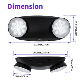 TANLUX LED Emergency Lights with Battery Backup, Two Head Adjustable Commercial Emergency Lights, UL Listed, AC 120/277V, Hardwired Emergency Exit Light Fixtures for Business - 2 Pack(Black)