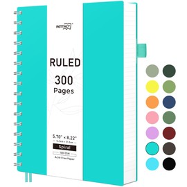 RETTACY Spiral College Ruled Notebook, 300 Pages, A5 Medium Size (5.7" x 8.2"), for School, Work, Writing, Journaling, 100 GSM Thick Paper, Flexible Plastic Cover (Tiffani Blue)